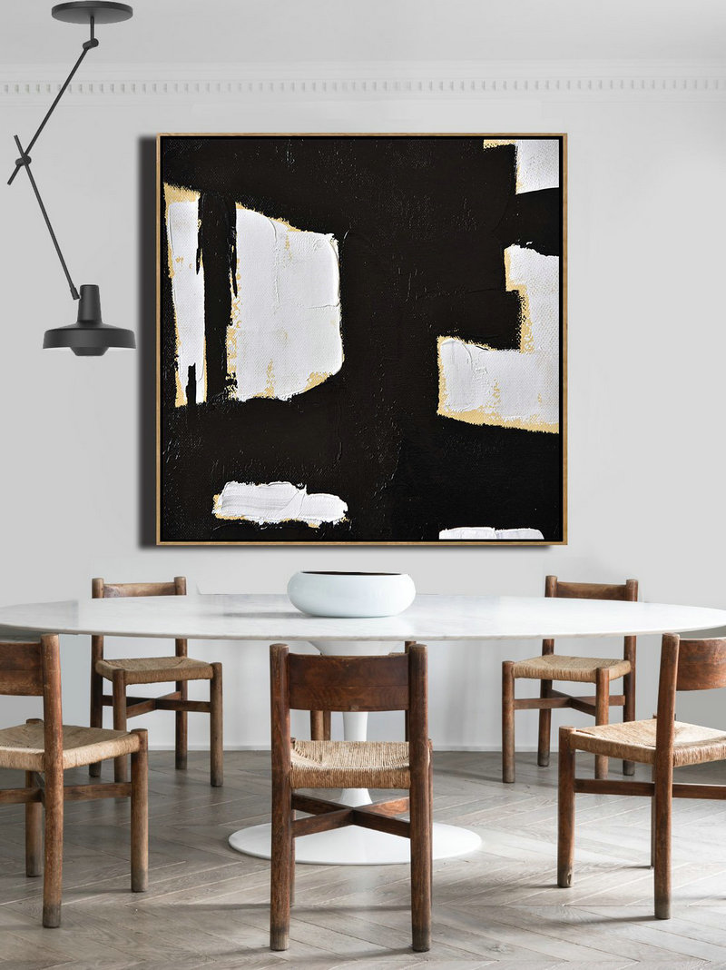 Large Abstract Art Handmade Painting,Handmade Minimal Art Palette Knife Canvas Painting, Black White Beige - Acrylic Painting On Canvas